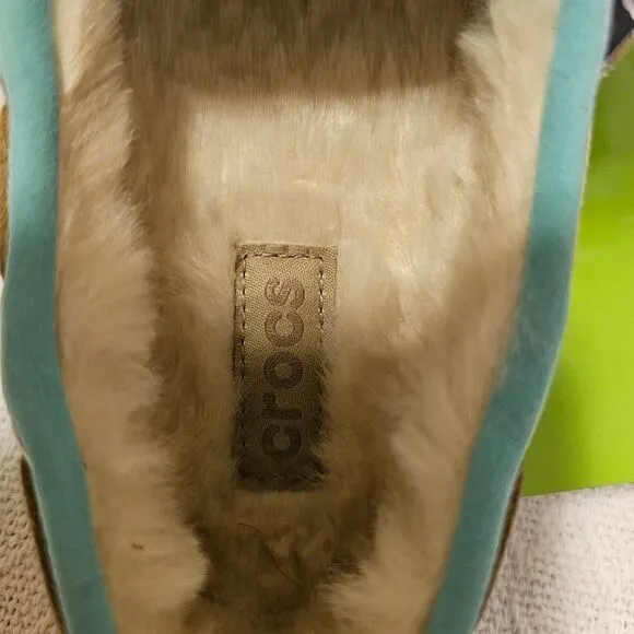 CROCS Wrap Colorlite Women's Fur Lined Moccasin Loafers Blue NEW