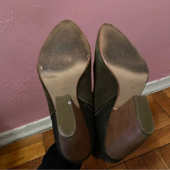 Crown Vintage Naydine Olive Green Suede and Faux Leather High Heel Ankle Boots