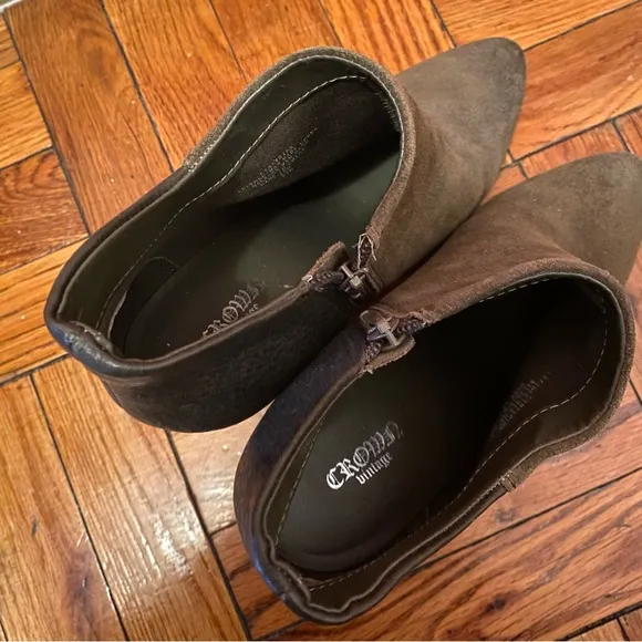 Crown Vintage Naydine Olive Green Suede and Faux Leather High Heel Ankle Boots