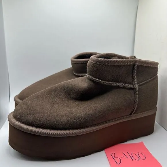 CUSHIONAIRE Women's Genuine Suede pull platform boot  Memory Foam 10 WIDE CHESTN
