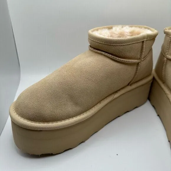 CUSHIONAIRE Women's Genuine Suede pull platform boot  Memory Foam 8 SAND