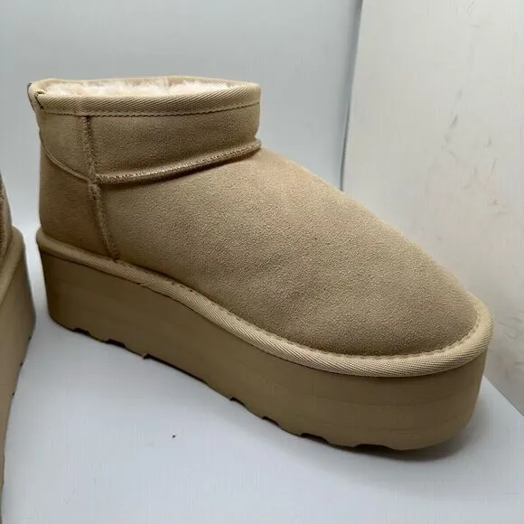 CUSHIONAIRE Women's Genuine Suede pull platform boot  Memory Foam 8 SAND