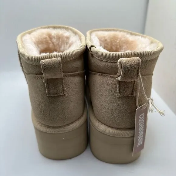 CUSHIONAIRE Women's Genuine Suede pull platform boot  Memory Foam 8 SAND