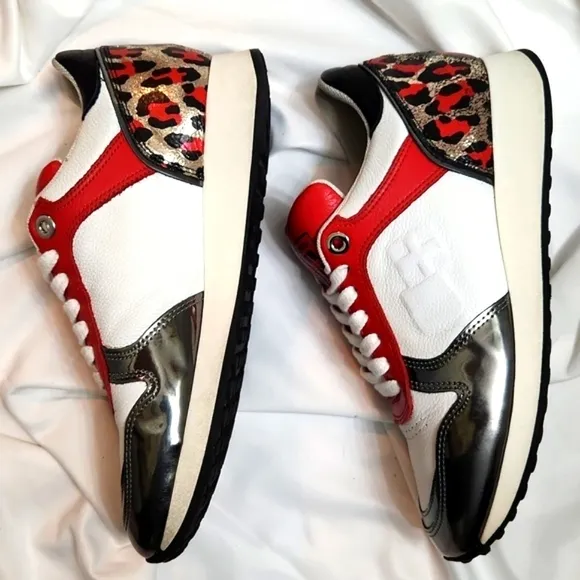 D'ACQUASPARTA Italian Leather Metallic Leopard Print sneakers (w size 38)