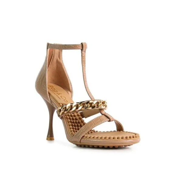 DAKOTA Metal Chain Mid Heel Sandals -Latte   size -5