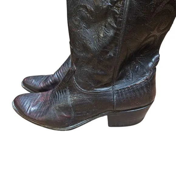 Dan Post Cherry Teju Lizard &amp; Leather Western Boots Mens 13 D Cowboy Rodeo 16731