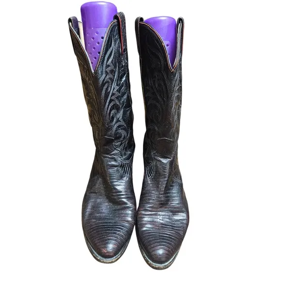 Dan Post Cherry Teju Lizard &amp; Leather Western Boots Mens 13 D Cowboy Rodeo 16731