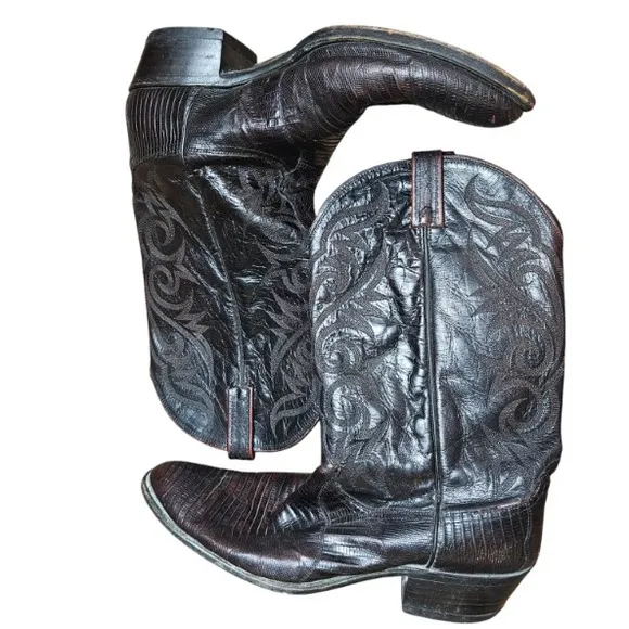 Dan Post Cherry Teju Lizard &amp; Leather Western Boots Mens 13 D Cowboy Rodeo 16731