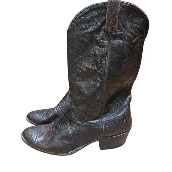 Dan Post Cherry Teju Lizard &amp; Leather Western Boots Mens 13 D Cowboy Rodeo 16731