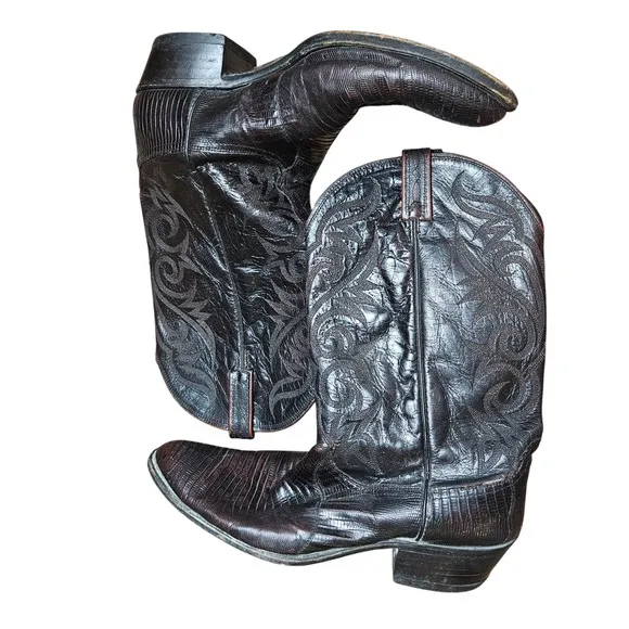 Dan Post Cherry Teju Lizard &amp; Leather Western Boots Mens 13 D Cowboy Rodeo 16731