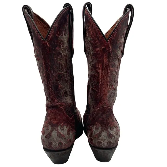 Dan Post DP3542 Leather Inlay Snip Toe Cowboy Boots Womens 6.5 M‎ Red