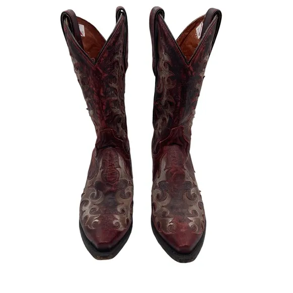 Dan Post DP3542 Leather Inlay Snip Toe Cowboy Boots Womens 6.5 M‎ Red