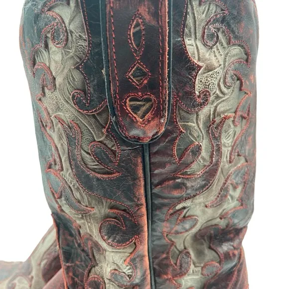 Dan Post DP3542 Leather Inlay Snip Toe Cowboy Boots Womens 6.5 M‎ Red