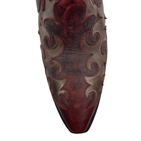 Dan Post DP3542 Leather Inlay Snip Toe Cowboy Boots Womens 6.5 M‎ Red