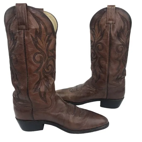 Dan Post Mens 8.5 D Brown Cowhide Leather Cowboy Boots Western Rodeo DP26623