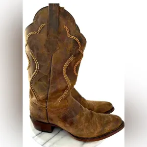 Dan Post Men’s Western Cowboy Boots 9.5D Brown Leather Upper &amp; Sole Rodeo Boho