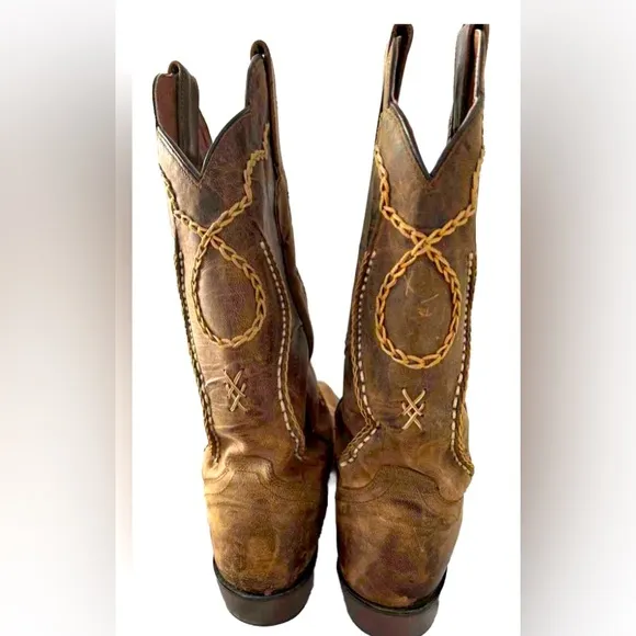 Dan Post Men’s Western Cowboy Boots 9.5D Brown Leather Upper &amp; Sole Rodeo Boho