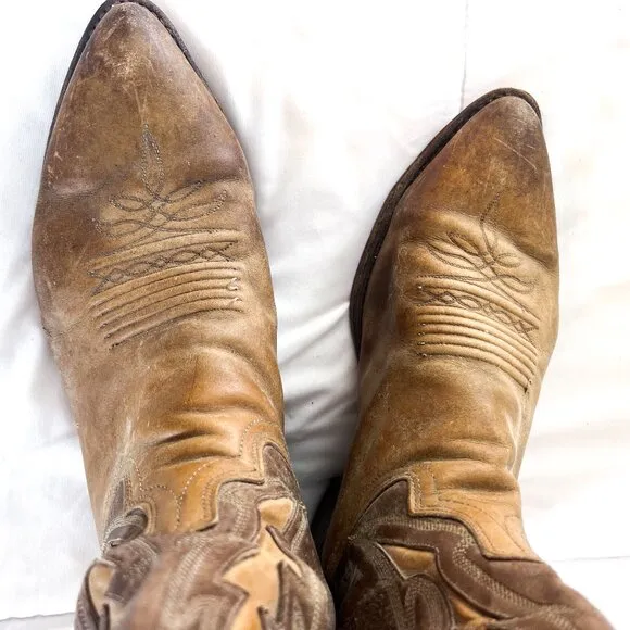 Dan Post Tan Brown Leather Classic Western Cowboy Rockabilly Pull On Boots 10.5D