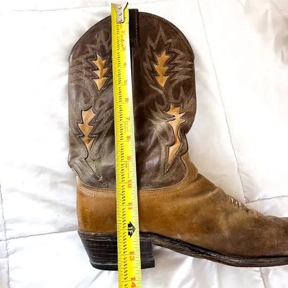 Dan Post Tan Brown Leather Classic Western Cowboy Rockabilly Pull On Boots 10.5D