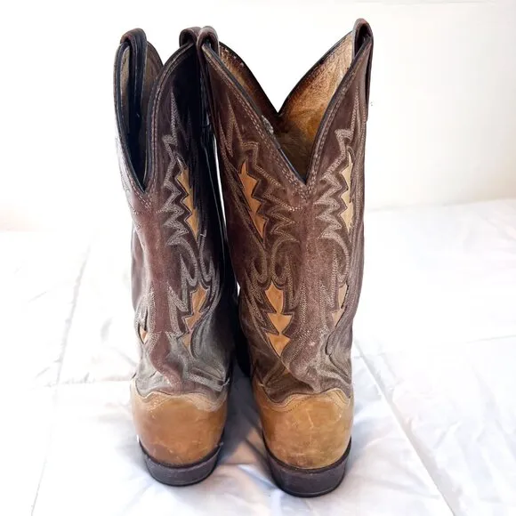 Dan Post Tan Brown Leather Classic Western Cowboy Rockabilly Pull On Boots 10.5D