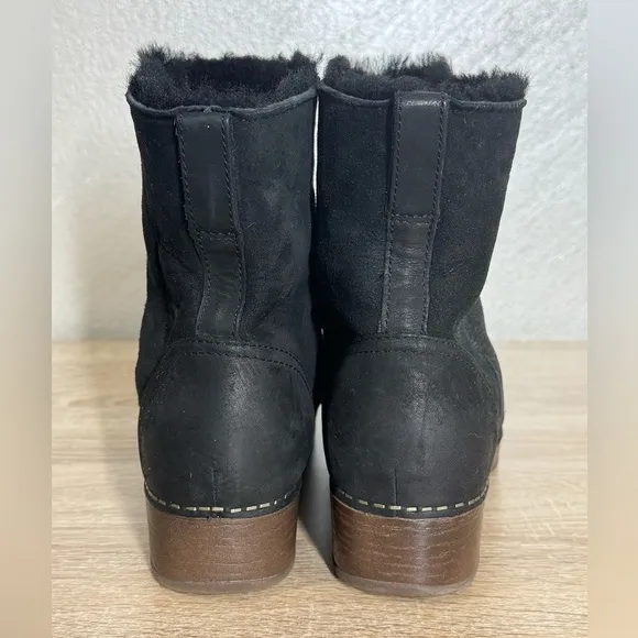 Dansko Bettie Women's 38 US 7.5-8 Black Nubuck Leather Sheepskin Ankle Boots