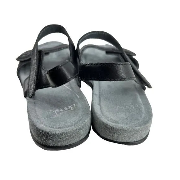 Dansko Blythe Black Leather Flat Sandals Size 36 STYLE 1112020200