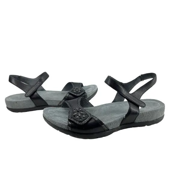 Dansko Blythe Black Leather Flat Sandals Size 36 STYLE 1112020200