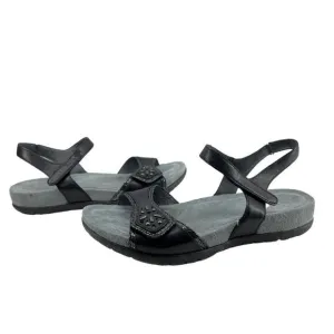 Dansko Blythe Black Leather Flat Sandals Size 36 STYLE 1112020200