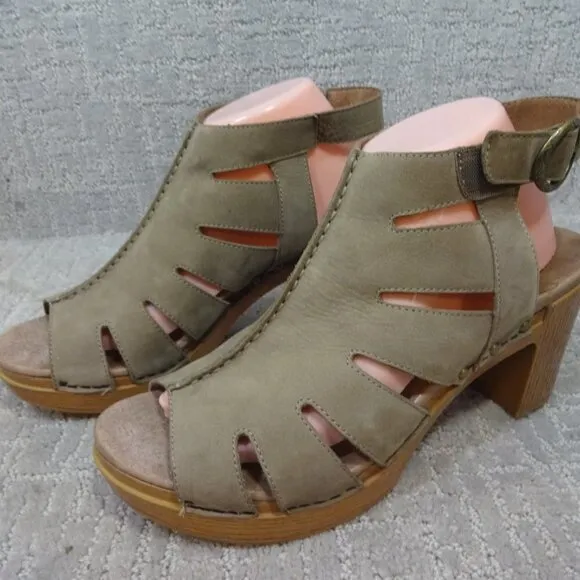 Dansko Demetra Women's Size 41/10 Taupe Leather Block High Heel Platform Sandals