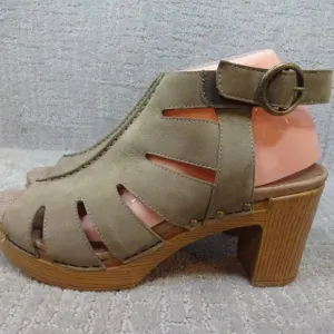 Dansko Demetra Women's Size 41/10 Taupe Leather Block High Heel Platform Sandals