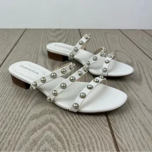 Deal Charter Club Women's Soraya Faux Pearl Flat Sandals 7M White $65