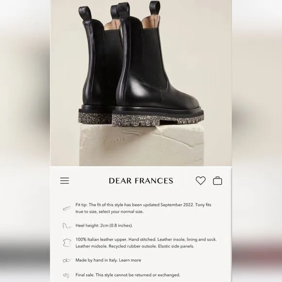 Dear Frances Sz 35 black leather Tony boots Italian