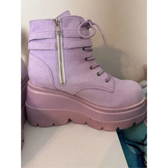 Demonia Shaker 52 Lavender Purple Vegan Suede Boots 11