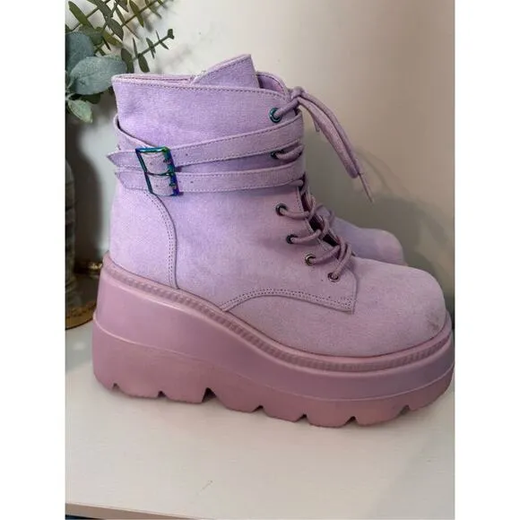 Demonia Shaker 52 Lavender Purple Vegan Suede Boots 11