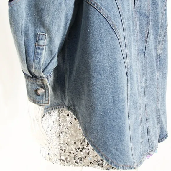 Denim lace shirt dress stretchy