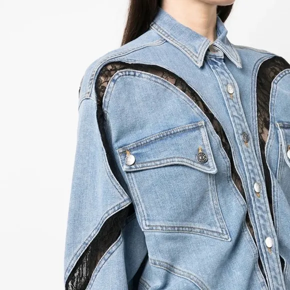 Denim lace shirt dress stretchy