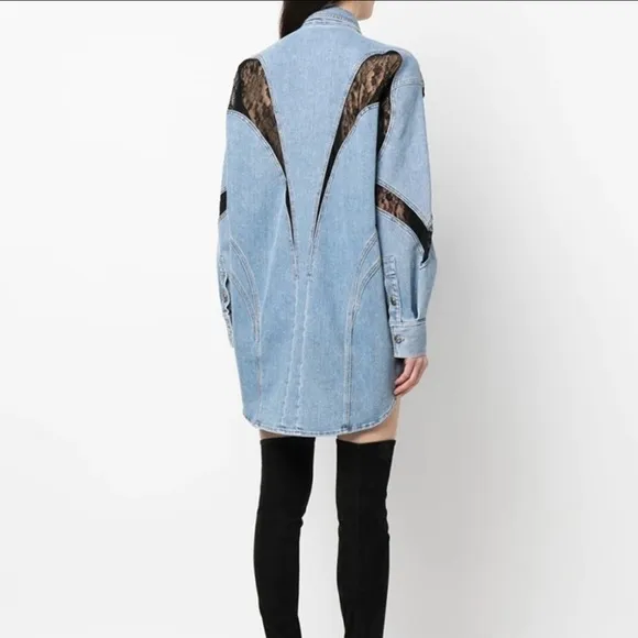 Denim lace shirt dress stretchy