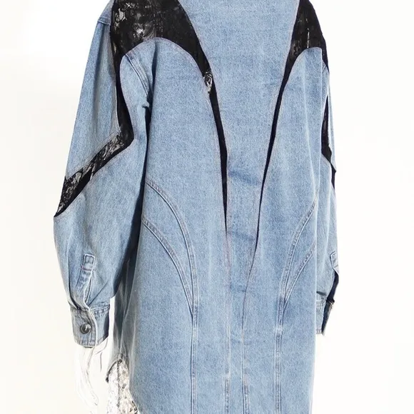 Denim lace shirt dress stretchy