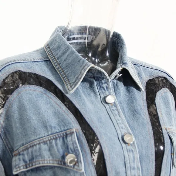 Denim lace shirt dress stretchy