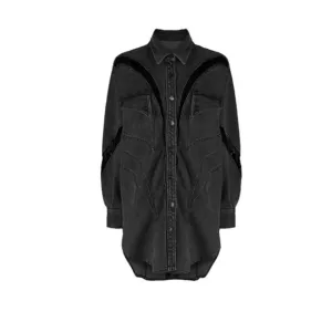 Denim lace shirt dress stretchy
