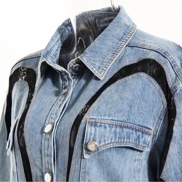 Denim lace shirt dress stretchy
