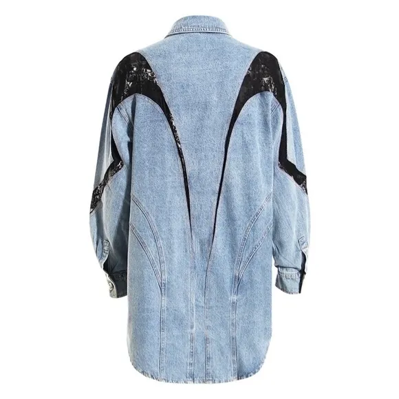 Denim lace shirt dress stretchy