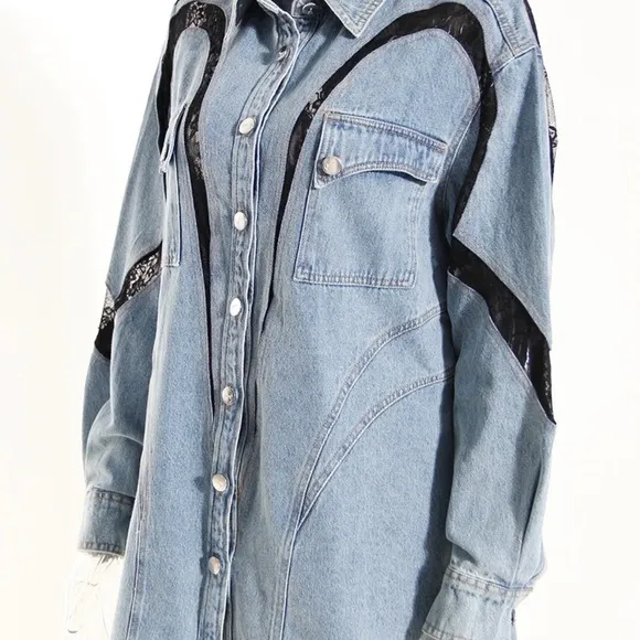 Denim lace shirt dress stretchy