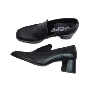 Depp Leather Square Toe Heeled Loafers Size 39