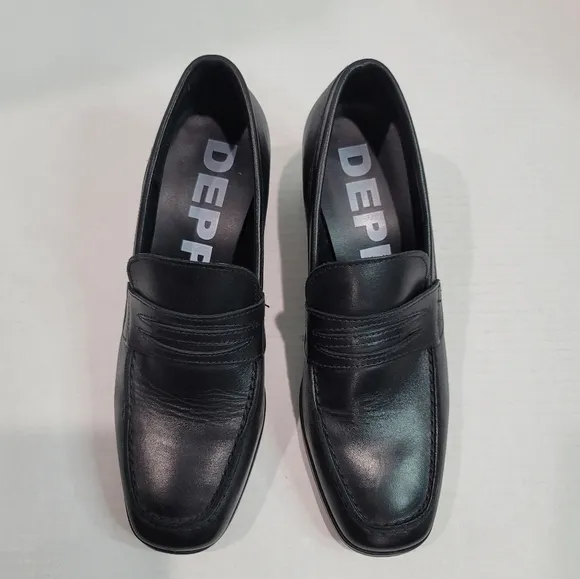 Depp Leather Square Toe Heeled Loafers Size 39