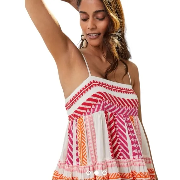 DEVOTION‎ TWINS Anthropologie Embroidered Square-Neck Mini Dress Size S Pink