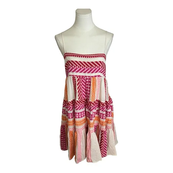 DEVOTION‎ TWINS Anthropologie Embroidered Square-Neck Mini Dress Size S Pink