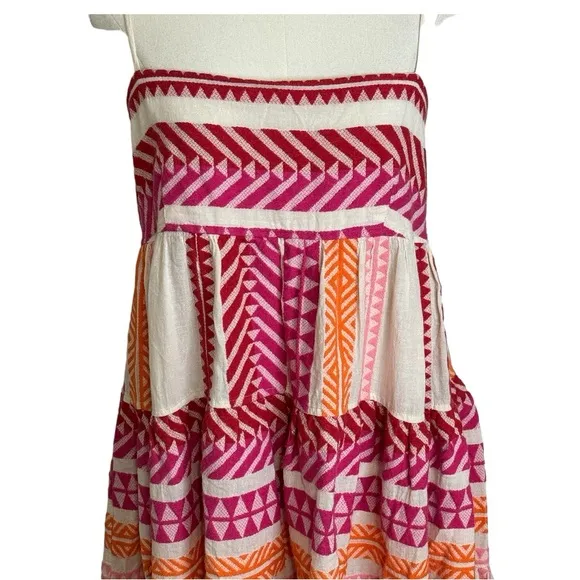 DEVOTION‎ TWINS Anthropologie Embroidered Square-Neck Mini Dress Size S Pink