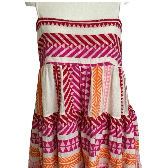 DEVOTION‎ TWINS Anthropologie Embroidered Square-Neck Mini Dress Size S Pink