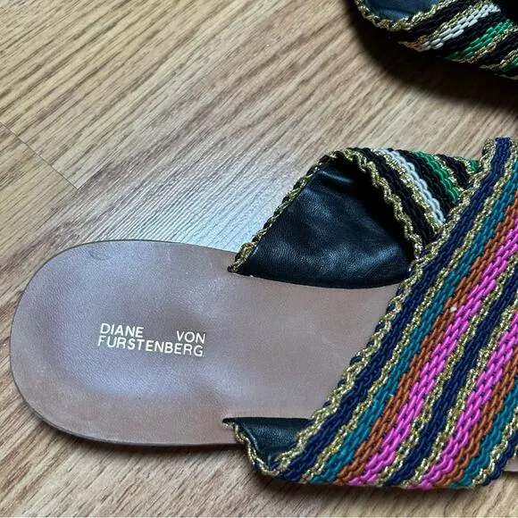 Diane Von Furstenberg Cindi Crisscross Flat Slide Sandals Size 6.5